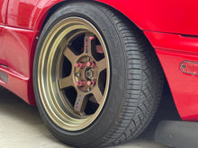 Load image into Gallery viewer, Black "jokes on you", "made you look"  TE37 Style Sticker on MST Time Attack Bronze WheelsMiata