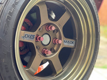 Load image into Gallery viewer, Black &quot;jokes on you&quot;, &quot;made you look&quot;  TE37 Style Sticker on MST Time Attack Bronze
